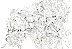 Map of the border region of Slovakia and Hungrary showing the major rivers and the presence of at least some otters in most of the area.  Click for larger version