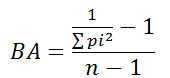BA = (((1/SUM(pi squared)) - 1) / (n - 1))