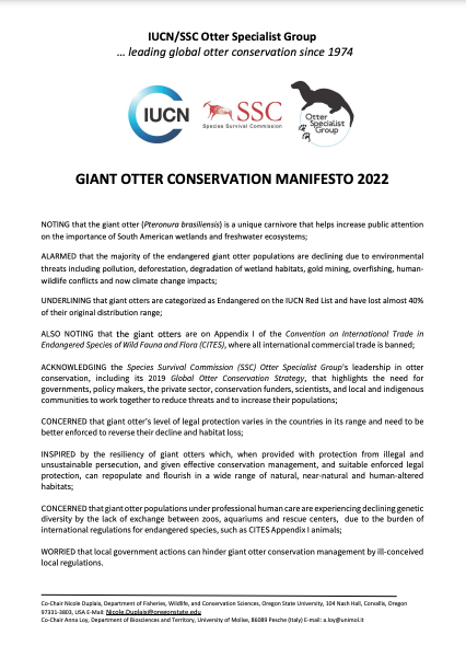 Giant Otter Conservation Manifesto 2022