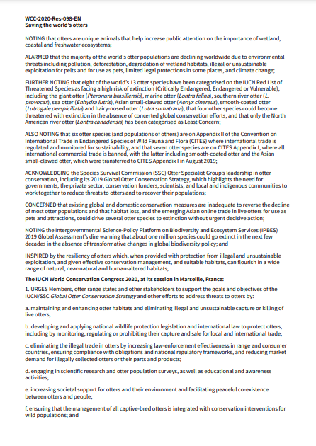 2020 IUCN World Conservation Congress Otter Motion